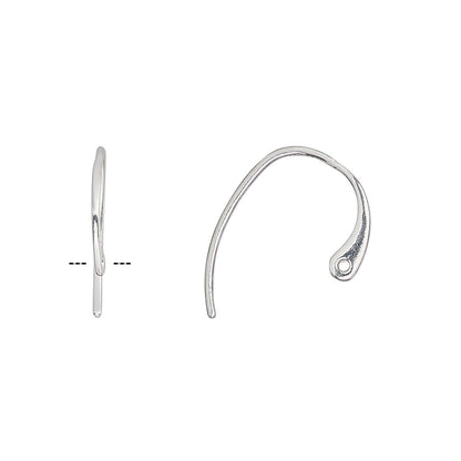 Sterling Silver 19mm Fishhook Ear Wires with Hole 20 Gauge (1 Pair)
