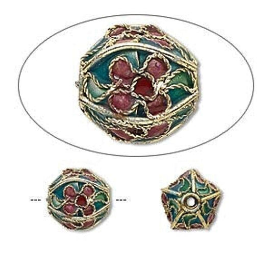 Turquoise & Green Mix Cloisonné Round Beads 10mm, 4 pcs