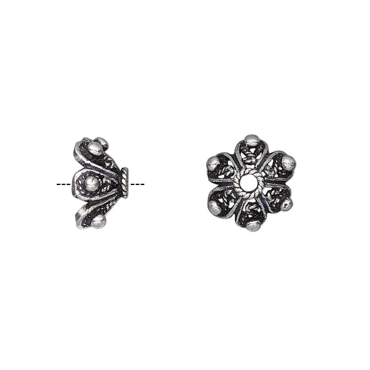 Antiqued Silver Plated White Brass Fancy Round Bead Caps, 11x6mm, 6 pcs
