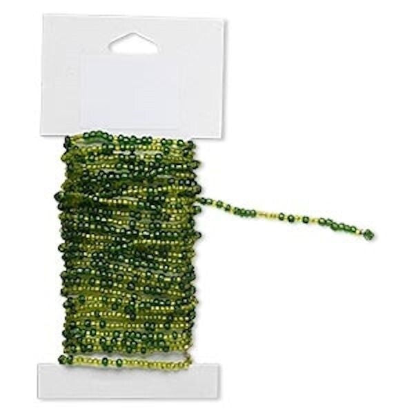 Beaded Wire, Pre-Strung Glass Seed Beads on Brass Wire, 15 Feet