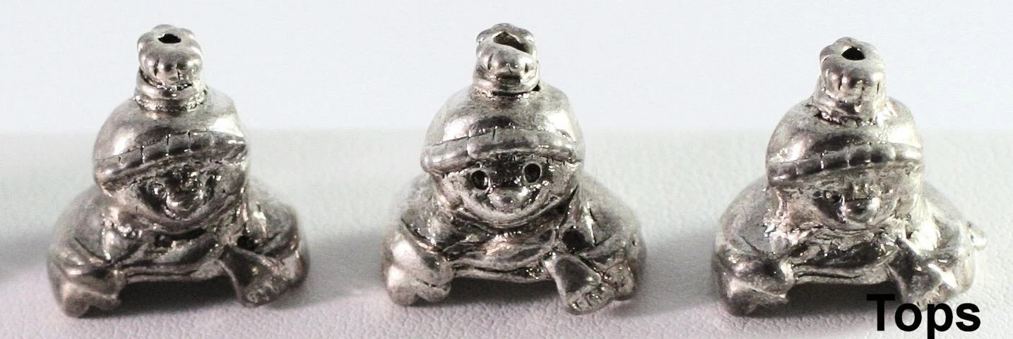 Antiqued Silver Plated Pewter Christmas Bead Caps, Santa & Snowman, 11x22mm, 6 Sets