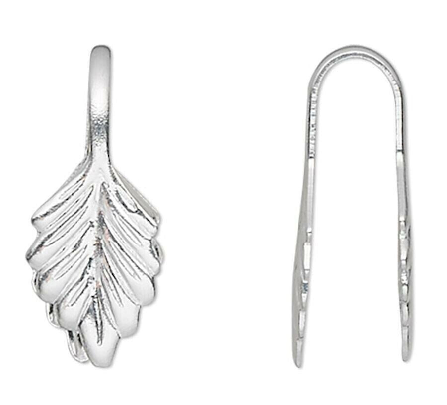 Glue-On Leaf Bail, Fold-Over, Gold or Silver Plated Brass, 29x6mm