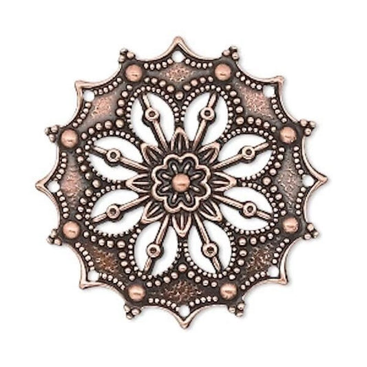Antiqued Copper Brass Filigree Flower Focal Connectors, 34mm, 10 pcs