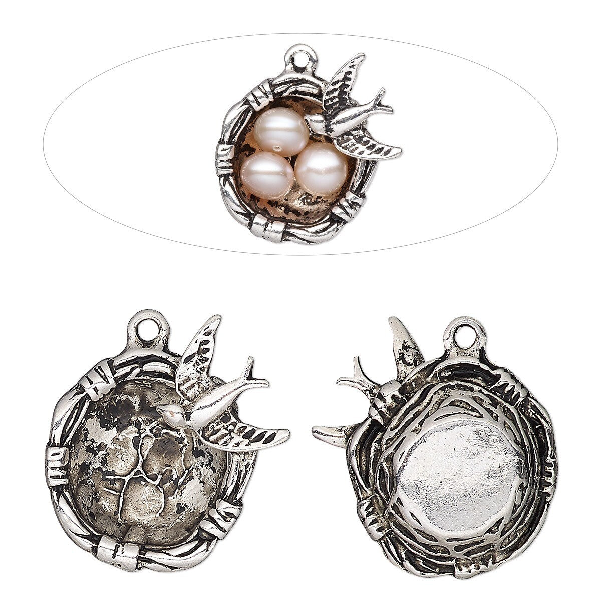 Antiqued Silver Plated Pewter 3D Bird's Nest Charms 24x22mm (2 pc)
