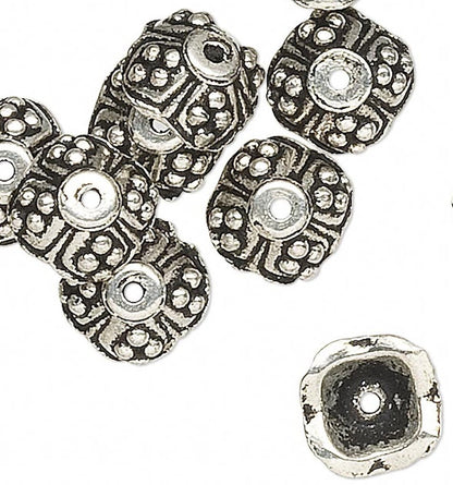 Antiqued Silver Pewter Flat Square Bead Caps, 7x3mm, 10 pcs