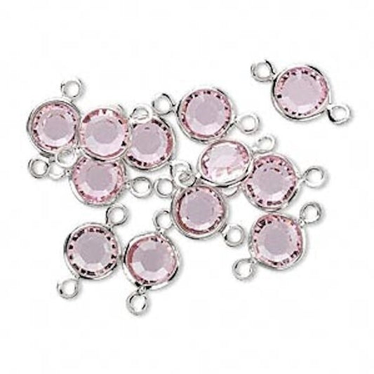 Rhodium Plated Brass Crystal Link Connectors, Light Rose Pink, 12mm, 12 pcs
