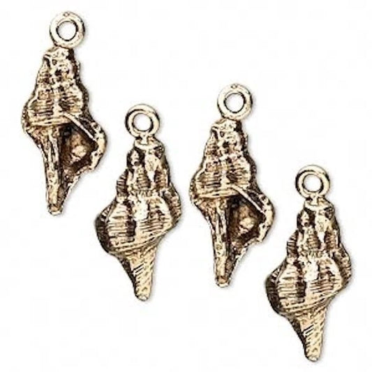 Antiqued Gold Pewter 3D Conch Shell Charms, 18x10mm, 4 pcs