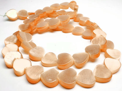 Orange Cat's Eye Fiber Optic Glass Flat Heart Beads, 8mm, 1 Strand (approx. 50)