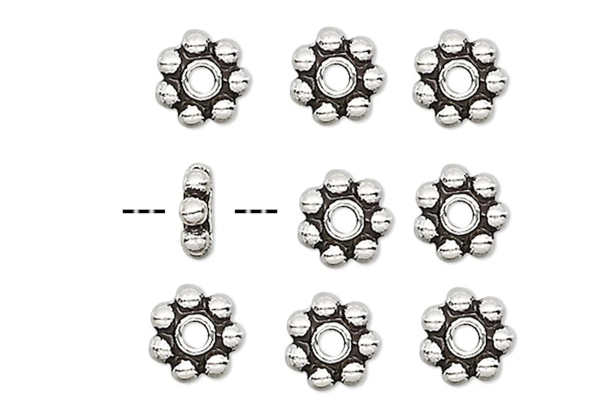 Platinum Antiqued Sterling Silver Beaded Rondelle Beads, 4x1mm, 1 Strand (60 pcs)