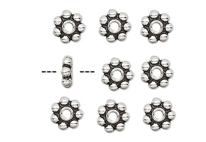 Platinum Antiqued Sterling Silver Beaded Rondelle Beads, 4x1mm, 1 Strand (60 pcs)