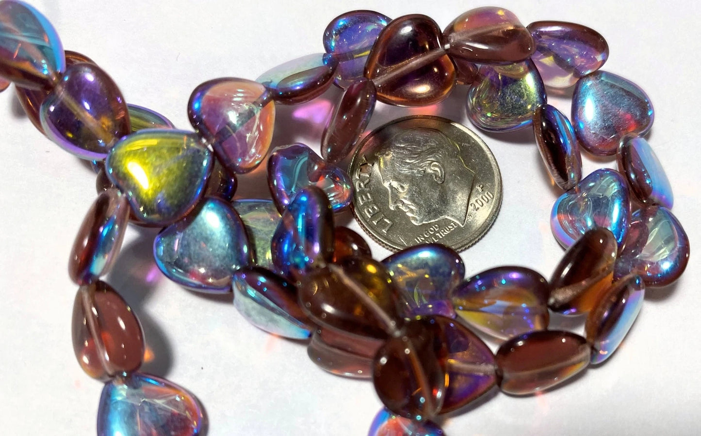 Czech Amethyst AB Pressed Glass Heart Beads, 10mm, 1 Strand (approx. 45)
