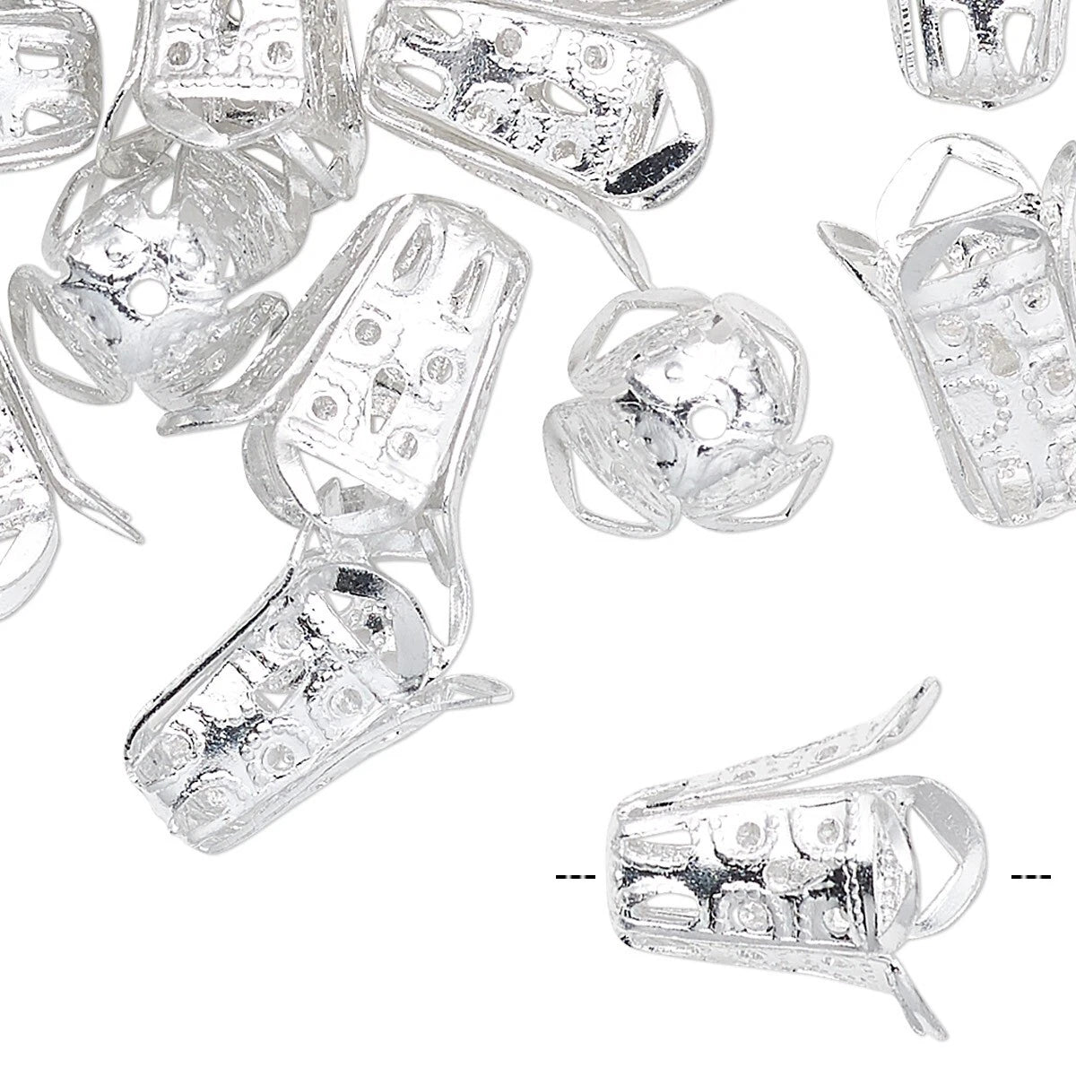 Silver Aluminum Long Filigree Bell Bead Caps, 14x13mm, 24 pcs