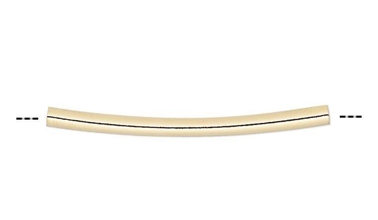 Gold Plated Brass Curved Tube Noodle Beads 21x1.5mm, 100 pcs