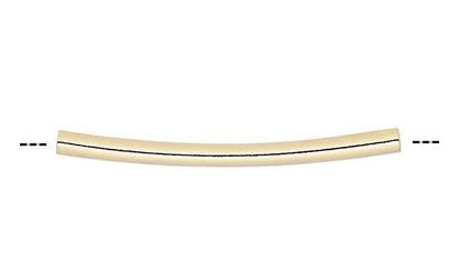 Gold Plated Brass Curved Tube Noodle Beads 21x1.5mm, 100 pcs