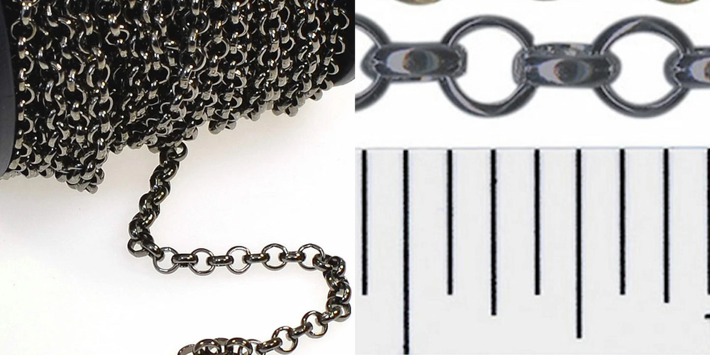 Gunmetal Rolo / Belcher Chain, Brass, 3.9mm Links, 10 Meters (32.8 Feet)
