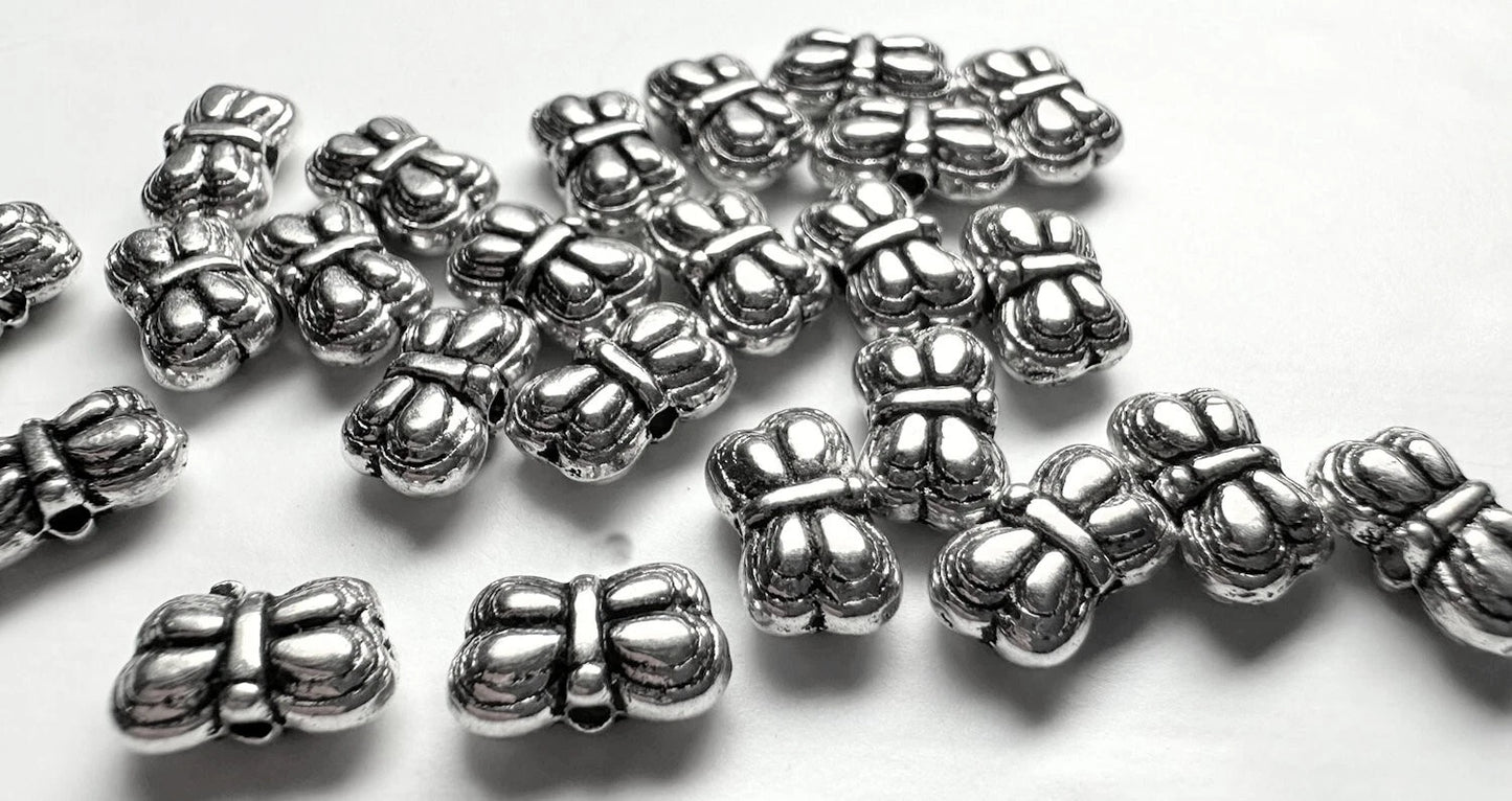 Antiqued Silver Pewter Double-Sided Butterfly Beads, 4x8mm, 24 pcs
