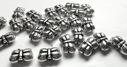 Antiqued Silver Pewter Double-Sided Butterfly Beads, 4x8mm, 24 pcs