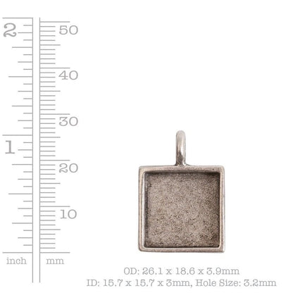 Antiqued Copper-Plated Pewter Square Bezel Pendant, 26.1x18.6mm - 1 pc