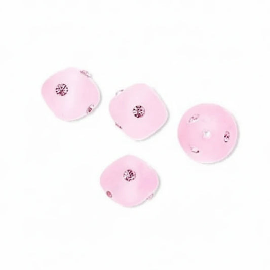 Frosted Pink Resin Double Cone Beads with Swarovski Crystals, 10mm, 4 pcs