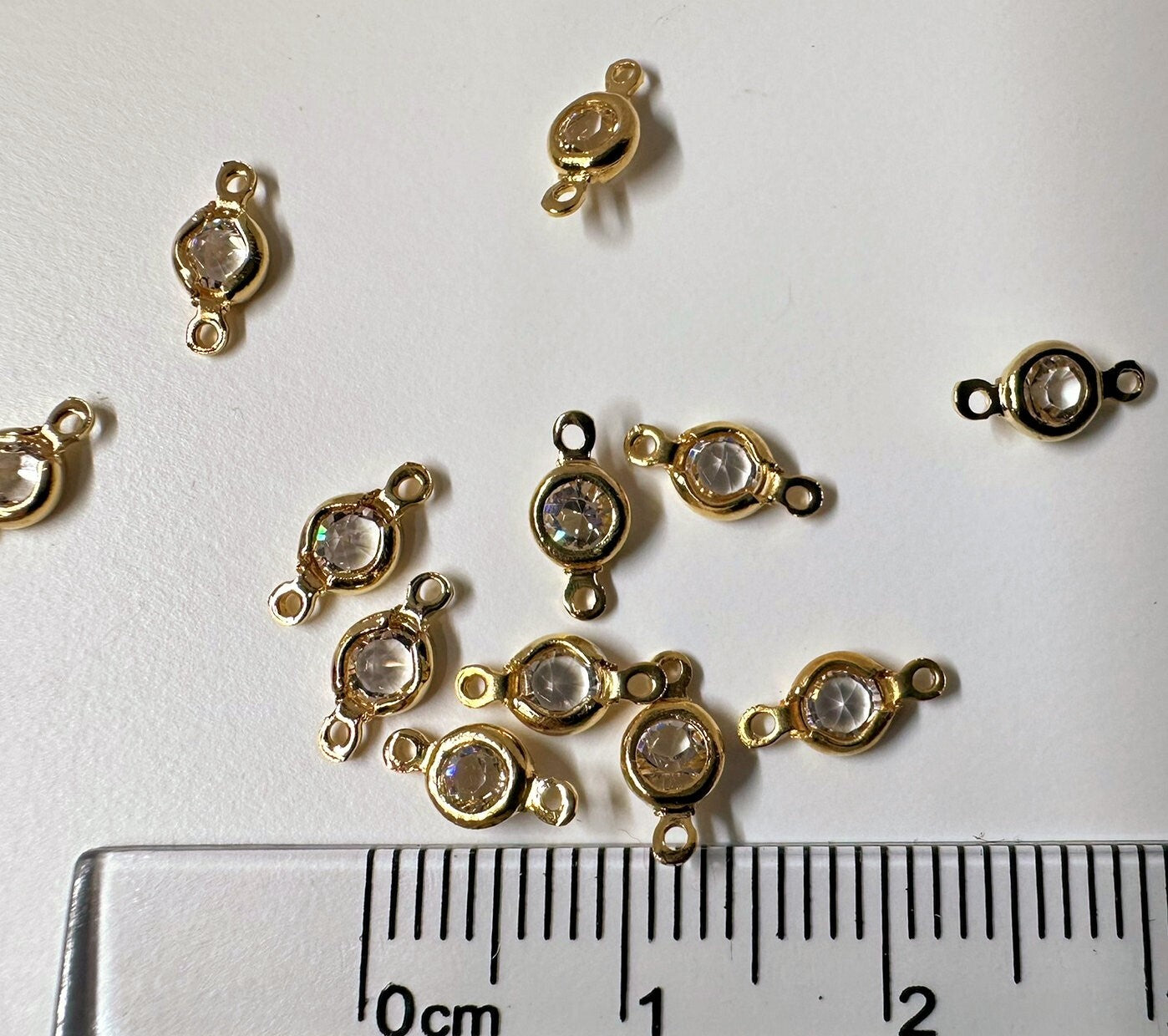 Gold Plated Brass Crystal Link Connectors with Swarovski Clear Crystals, 8mm, 12 pcs
