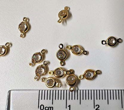 Gold Plated Brass Crystal Link Connectors with Swarovski Clear Crystals, 8mm, 12 pcs