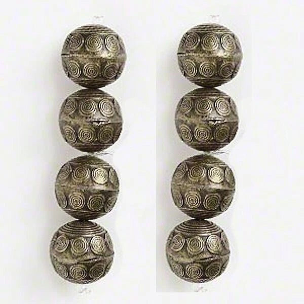 Antiqued Brass Pewter Aztec Swirl Round Focal Beads, 23mm, 4 pcs
