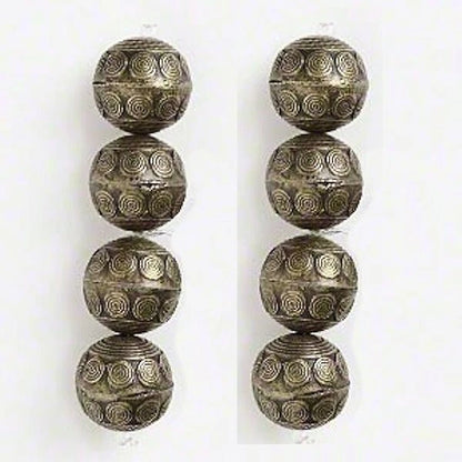 Antiqued Brass Pewter Aztec Swirl Round Focal Beads, 23mm, 4 pcs
