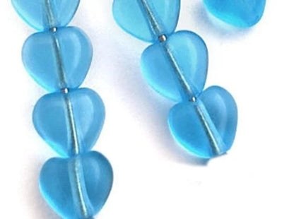 Czech Transparent Aquamarine Blue Pressed Glass Heart Beads, 6mm, 100 pcs