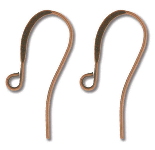 Beadsmith Antiqued Copper Brass Flat Fishhook Ear Wires, 10x24mm