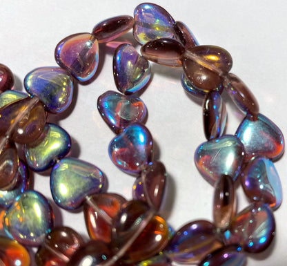 Czech Amethyst AB Pressed Glass Heart Beads, 10mm, 1 Strand (approx. 45)