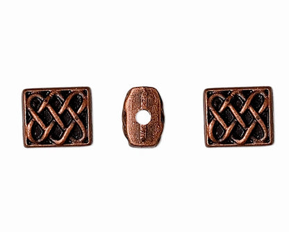 Antiqued Copper Pewter Celtic Knot Rectangle Beads, 6x5.5mm, 24 pcs