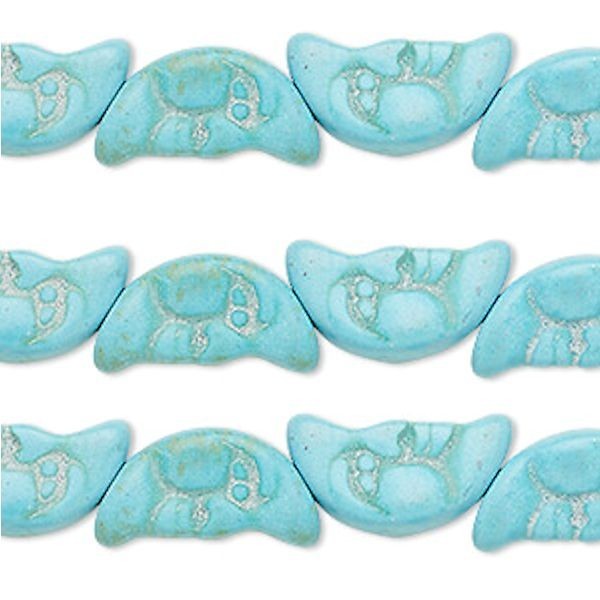 Light Blue Imitation Turquoise Double-Sided Moon Face Beads 18x9mm - 1 Strand (26 Pieces)