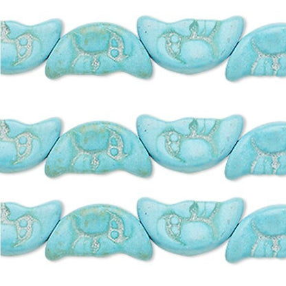 Light Blue Imitation Turquoise Double-Sided Moon Face Beads 18x9mm - 1 Strand (26 Pieces)