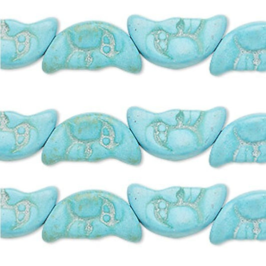 Light Blue Imitation Turquoise Double-Sided Moon Face Beads 18x9mm - 1 Strand (26 Pieces)