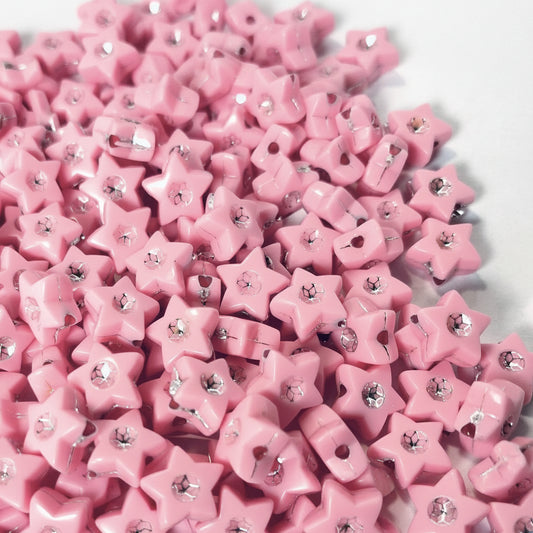 Acrylic Pink Star Beads, 8x8mm, Opaque, 50g