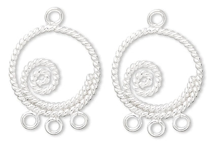 Sterling Silver Spiral Twist Earring Link Connectors, 13x19mm, Set of 2