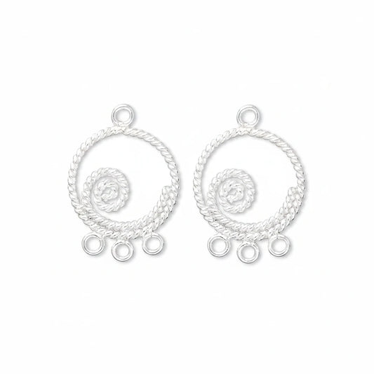 Sterling Silver Spiral Twist Earring Link Connectors, 13x19mm, Set of 2
