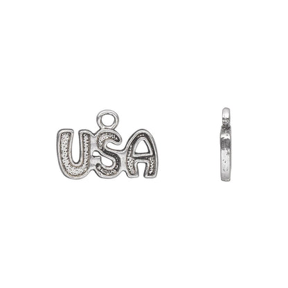 Charm, 20 Antiqued Silver Plated Pewter 15x8mm USA Patriot Sign *