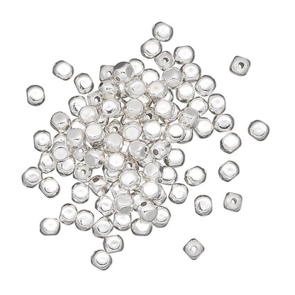 Silver Plated Brass Rounded Square Spacer Beads, 3mm, 100 pcs