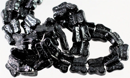 Czech Pressed Glass Metallic Hematite Butterfly Beads, 11x9mm, 1 Strand (approx. 46)