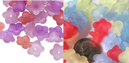Acrylic 11x7mm Frosted Flower Beads, Assorted Color Mixes, 120 pcs