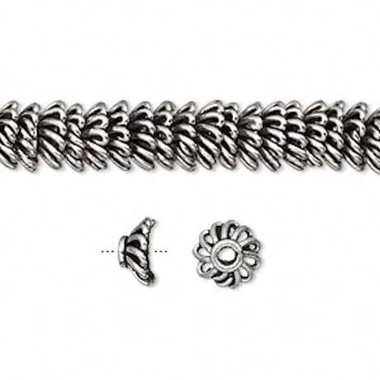 Antiqued Silver Plated Copper Ruffle Bead Caps, 8x4mm, 1 oz (approx. 70-75 pcs)