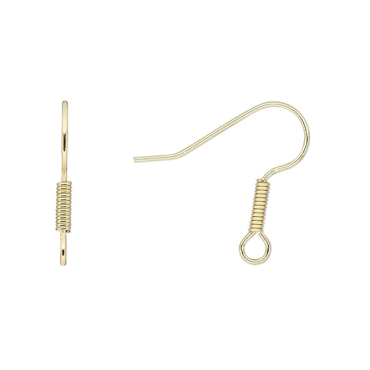 Gold Finished Stainless Steel Fishhook Ear Wires, 19mm, 21 Gauge, 6x2mm Coil, 50 pcs
