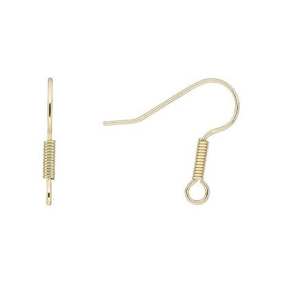 Gold Finished Stainless Steel Fishhook Ear Wires, 19mm, 21 Gauge, 6x2mm Coil, 50 pcs