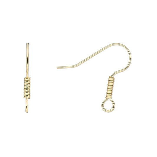 Gold Finished Stainless Steel Fishhook Ear Wires, 19mm, 21 Gauge, 6x2mm Coil, 50 pcs