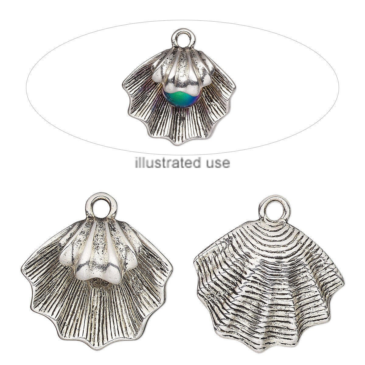 Antiqued Silver Plated Pewter 3D Clam Shell Charm 27.5x25mm (1 pc)
