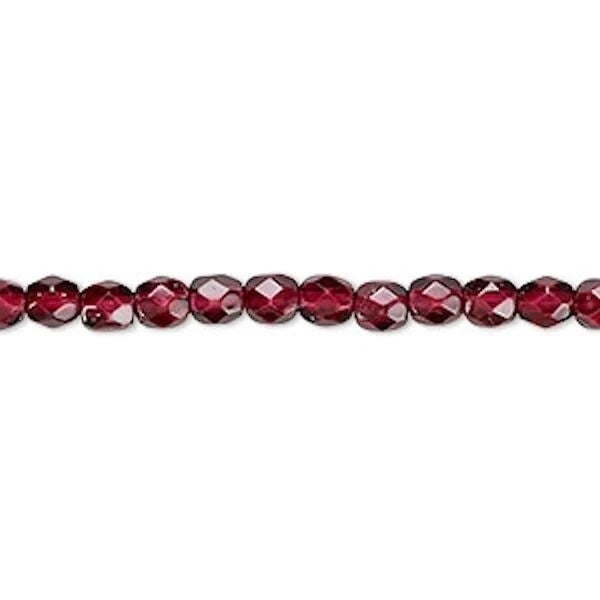 Garnet Red Czech Fire Polished 4mm Faceted Round Glass Beads 1 Std(100)