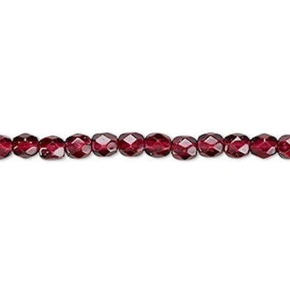 Garnet Red Czech Fire Polished 4mm Faceted Round Glass Beads 1 Std(100)