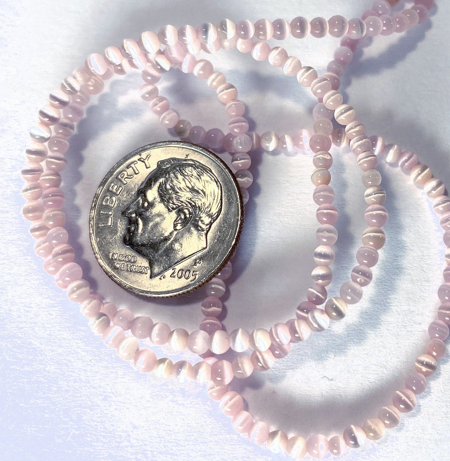 Light Pink Cat's Eye Fiber Optic Glass Beads, 2mm, 1 Strand (approx. 200+)