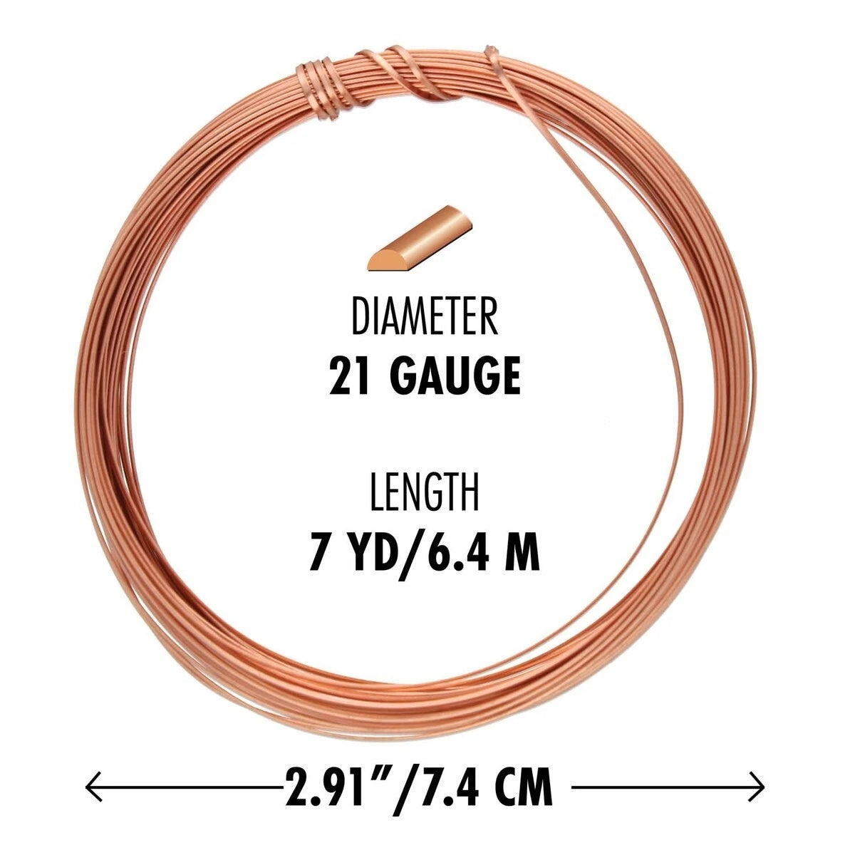 Beadsmith Copper Half Round Non-Tarnish Wire, 21 Gauge (0.72mm), 7 Yards